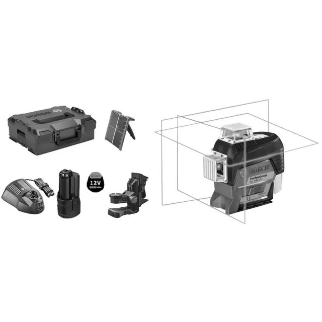 Laser lignes 12V Bosch GLL 3-80 CG Professional + batterie GBA 2.0 Ah + chargeur GAL 12V-40 + L-BOXX - 0601063T00 — L-BOXX — vue 1