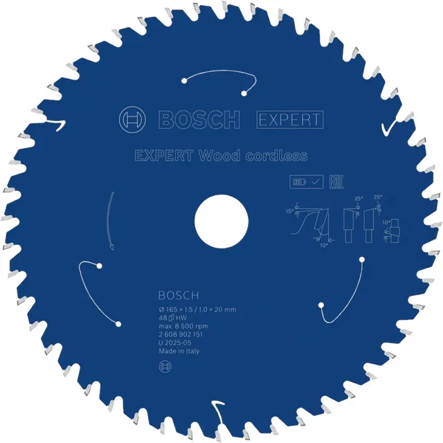 Lame de scie circulaire Bosch EXPERT Wood cordless 165 x 1,5/1 x 20 mm 48 dents - 2608902151 — Référence 2608902151 — vue 1