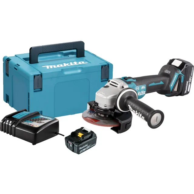 Meuleuse 18V Makita DGA506RTJ + 2 batteries Li-ion 5 Ah BL1850 + chargeur DC18RC + Coffret MAKPAC — 2 batteries 5Ah · MAKPAC — vue 1