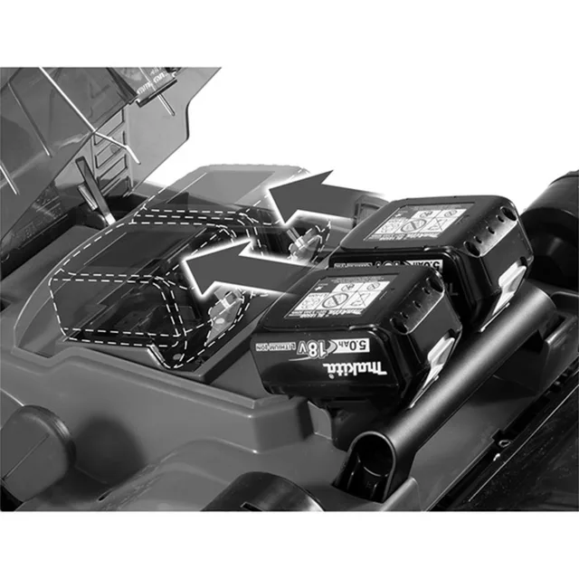 Tondeuse 36V (2x18V) LXT Makita DLM382CM2 + 2 batteries 4 Ah + chargeur double en boite carton — 2 batteries 4Ah — vue 3