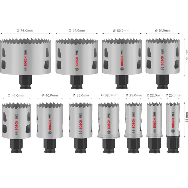 Coffret 11 scies trépans Bosch Pro multimatériau PC PLUS 20 - 22 - 25 - 32 - 35 - 40 - 44 - 51 - 60 - 68 - 76 - 2608594426 — Référence 2608594426 — vue 3