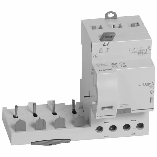 Bloc différentiel adaptable à vis DX³ Legrand pour disjoncteur 1 module par pôle 4P 400 V type AC — Référence 410511 — vue 1