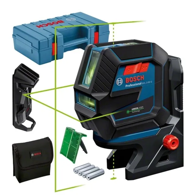 Laser points et lignes Bosch GCL 2-50 G + 4 piles 1,5 V LR6 (AA) + support rotatif RM 10 + pince de plafond DK 10 + coffret - 0601066M02 — Référence 0601066M02 — vue 1