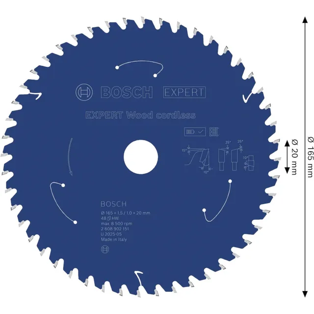 Lame de scie circulaire Bosch EXPERT Wood cordless 165 x 1,5/1 x 20 mm 48 dents - 2608902151 — Référence 2608902151 — vue 2
